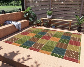 Patchwork Printed Rug, Patchwork Pattern Rug, Quilt Style Rug, Geometric Outdoor Rug, Patio Rug, Porch Rug, Deck Rug, Garden Rug, Cool Rug