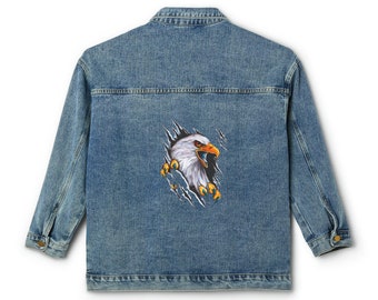 Women Denim Jacket, Eagle Print Jean Jacket, Printed Jean Jacket, Printed Denim Jackets, Jeans Jacket,  Blue Jean Jacket, Blue Denim Jacket