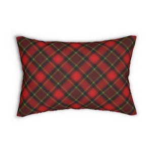 Oreiller lombaire écossais rouge et vert, coussin à carreaux, oreiller de soutien lombaire confortable, oreiller à carreaux, oreiller lombaire design tartan