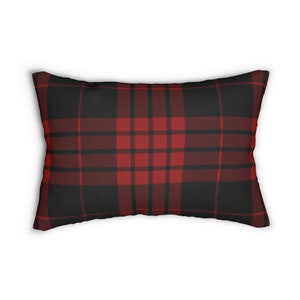 Red and Black Tartan Plaid Lumbar Pillow, Elegant Tartan Lumbar Pillow, Comfortable Plaid Lumbar Cushion, Red and Black Checkered Pillow