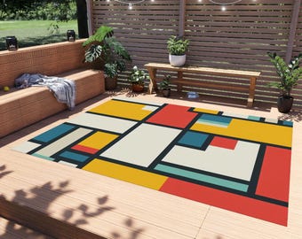 Abstract Outdoor Rug, Geometric Rug, Colorful Rug, Modern Outdoor Rug, Patio Rug, Deck Rug, Porch Rug, Garden Rug, Unique Outdoor Rug, Rugs