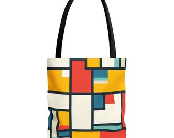 Bolso tote geométrico, bolso tote colorido, bolso tote elegante, bolso tote moderno, bolso tote de lona, bolso tote duradero, bolso de hombro, bolso tote único