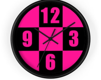 Reloj de cuadros rosa, reloj de cuadros, reloj de pared a cuadros, reloj de pared geométrico, reloj de pared moderno, reloj de pared único, reloj de pared moderno
