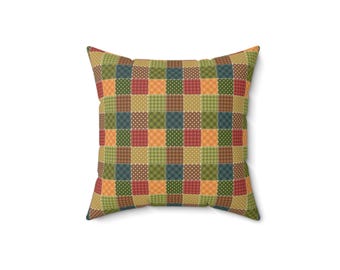 Patchwork Printed Throw Pillow, Geometric Pillow, Patchwork Pattern Square Pillow, Colorful Patchwork Cushion, Unique Pillow, Trendy Pillow