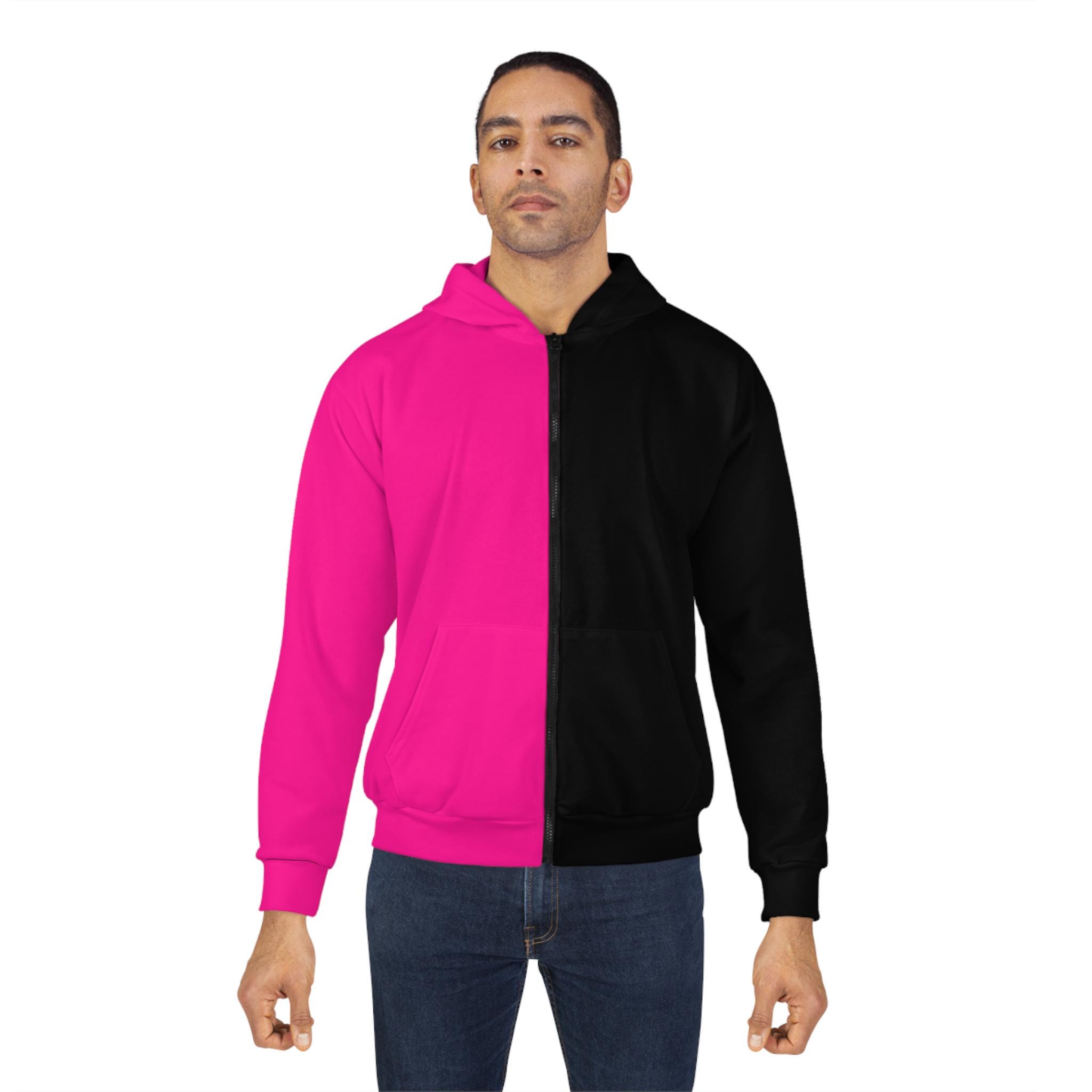 Dual Tone Hoodie, Two Tone Hoodie, Pink Black Unisex Zip Hoodie, Half \u0026  Half Hoodie, Double Color Hoodie, Contrast Hoodie, Bi Color Hoodie - Etsy UK