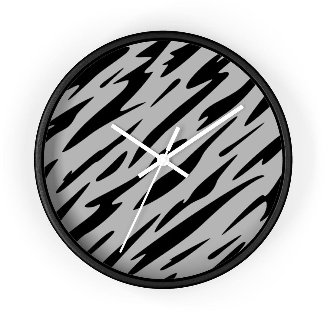 Zebra Clock Gray Zebra Luxe Wall Clock, Zebra Stripe Clock, Black and Gray Abstract ...