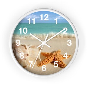 Sand und Meer Uhr, Strand Wanduhr, Ozeanszenen Uhr, Dekor am Meer, Küsten Wohnkultur, Tropische Uhr, moderne Wanduhr, coole Uhr