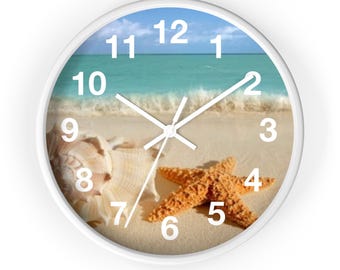 Orologio con sabbia e mare, orologio da parete da spiaggia, orologio con scena oceanica, arredamento da spiaggia, arredamento per la casa in stile costiero, orologio tropicale, orologio da parete moderno, orologio fantastico