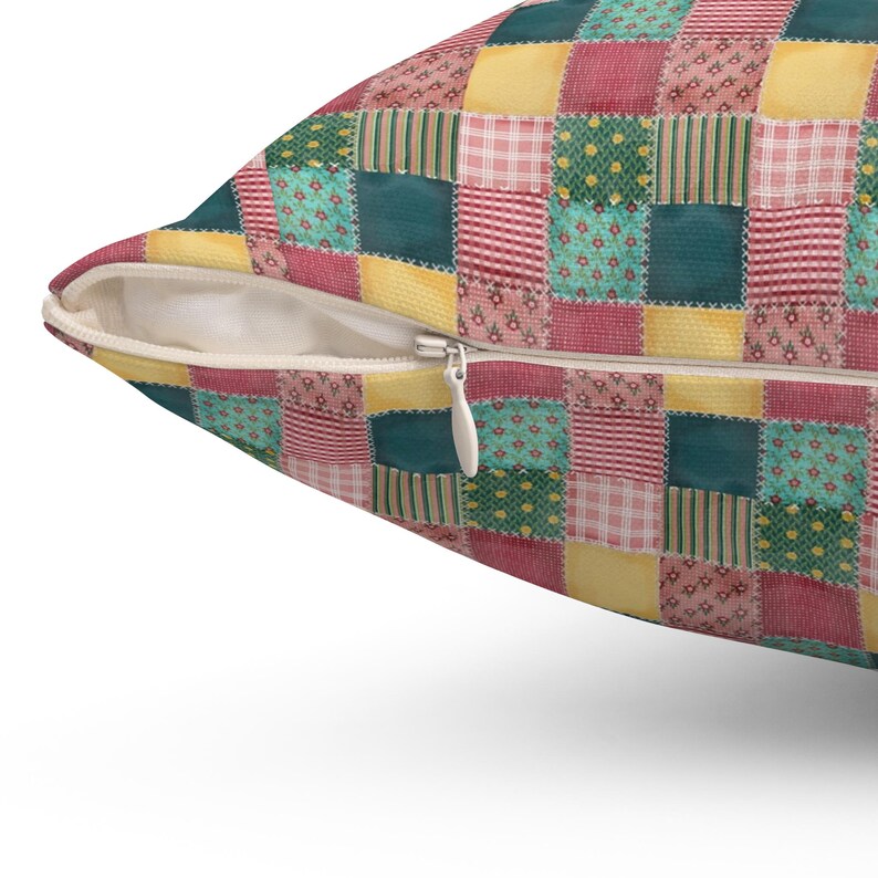 Cojín cuadrado con estampado de patchwork, cojín con estampado de patchwork, cojín de patchwork colorido, cojín geométrico, cojín único, cojín moderno. imagen 8