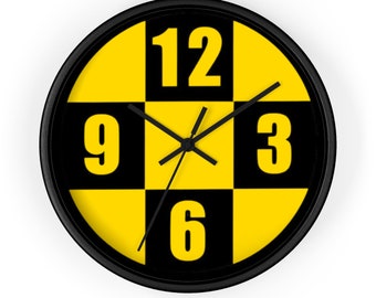 Reloj de cuadros amarillos, reloj de cuadros, reloj de pared a cuadros, reloj de pared geométrico, reloj de pared moderno, reloj de pared único, reloj de pared moderno