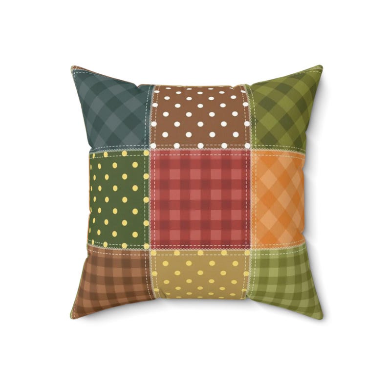 Cojín con estampado de patchwork, cojín cuadrado con estampado de patchwork, cojín de patchwork colorido, cojín único, cojín moderno, cojín geométrico imagen 9