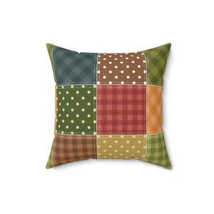 Cojín con estampado de patchwork, cojín cuadrado con estampado de patchwork, cojín de patchwork colorido, cojín único, cojín moderno, cojín geométrico imagen 2