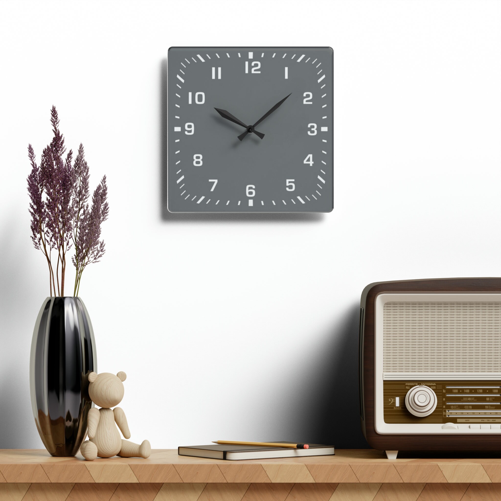 Acrylic Wall Clock Gray Clock Modern Clock Minimalist Etsy