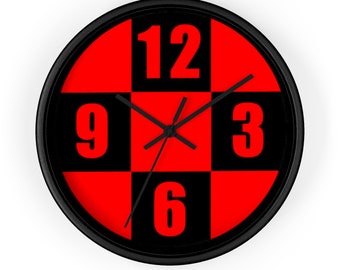 Reloj de cuadros rojos, reloj de cuadros, reloj de pared a cuadros, reloj de pared geométrico, reloj de pared moderno, reloj de pared único, reloj de pared moderno