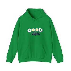 Frauen Kapuzen-Sweatshirt, gute Stimmung, positive Vibes, verspieltes Design, fröhliches Sweatshirt, positive Nachricht, lebendiger Hoodie, Rundhalsausschnitt Hoodie