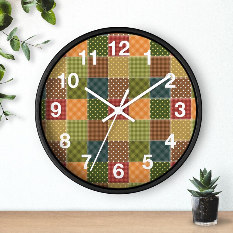 Patchwork Muster Wanduhr, Geometrische Wanduhr, Patchwork Druck Uhr, Bunte Uhr, Einzigartige Wanduhr, Moderne Wanduhr, Coole Uhr Bild 5