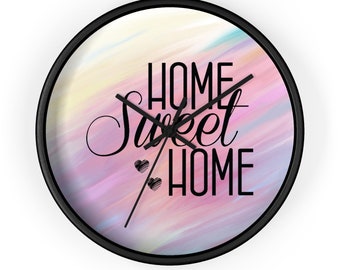 Home Sweet Home Wall Clock, Modern Wall Clock, Living Room Clock, Kitchen Clock, Cool Clock, Cute Clock, Round Clock, Small Wall Clock