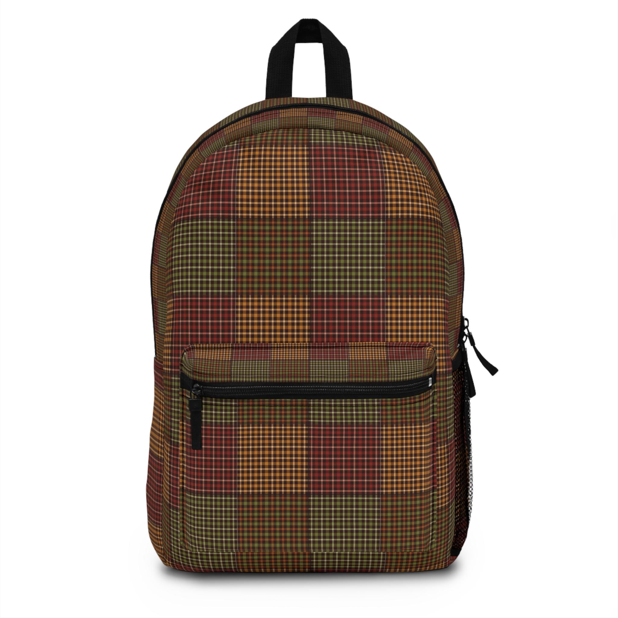 Plaid Patchwork Backpack, Plaid Pattern Backpack, Geometric  display picture 1