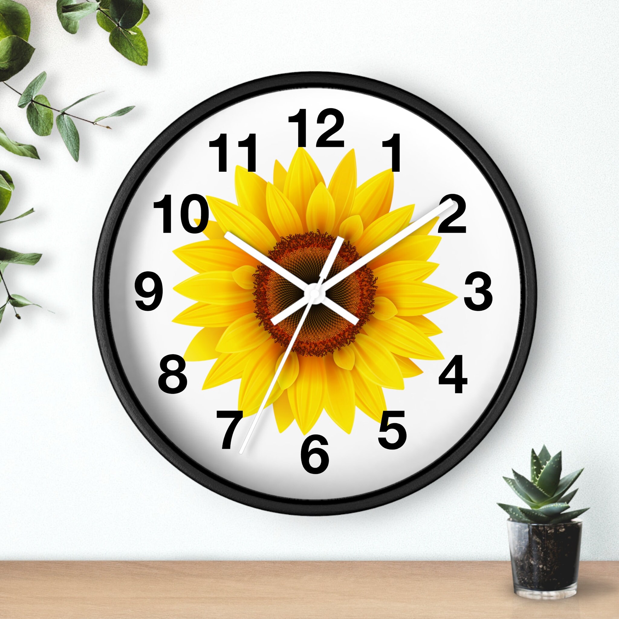 ひまわりの壁掛け時計、ひまわり時計、花時計、ホームデコレーション