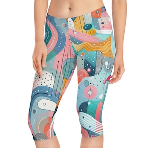 Women Capri Leggings, Abstract Leggings, Colorful Tights, Patterned Leggings, Capri Leggings, Short Leggings, Printed Capri Leggings,Tights