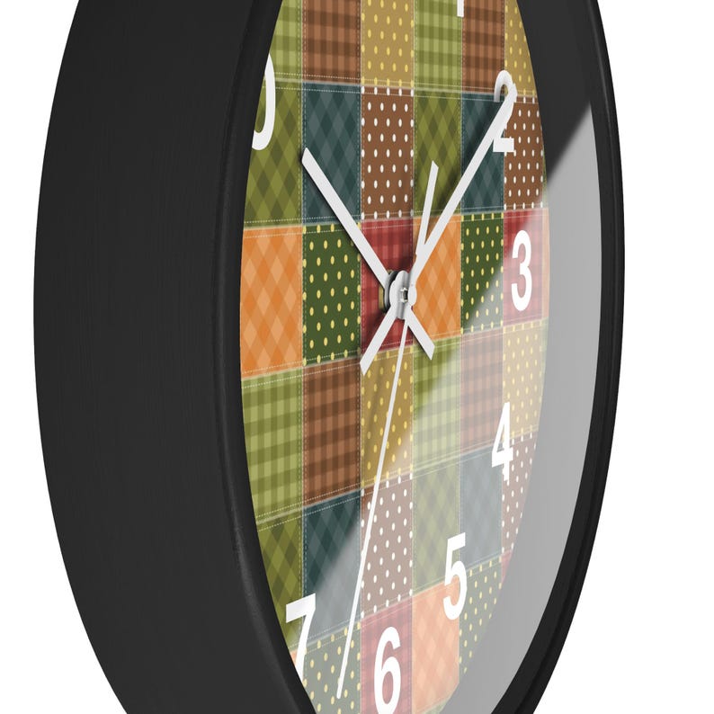 Patchwork Muster Wanduhr, Geometrische Wanduhr, Patchwork Druck Uhr, Bunte Uhr, Einzigartige Wanduhr, Moderne Wanduhr, Coole Uhr Bild 4