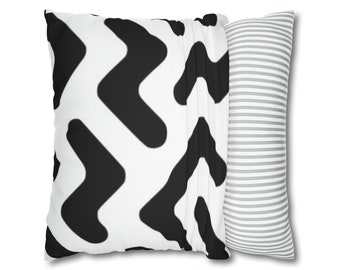 Federa geometrica in bianco e nero, federa per cuscino con motivo moderno, elegante federa per cuscino, federa per cuscino, federa quadrata in poliestere filato