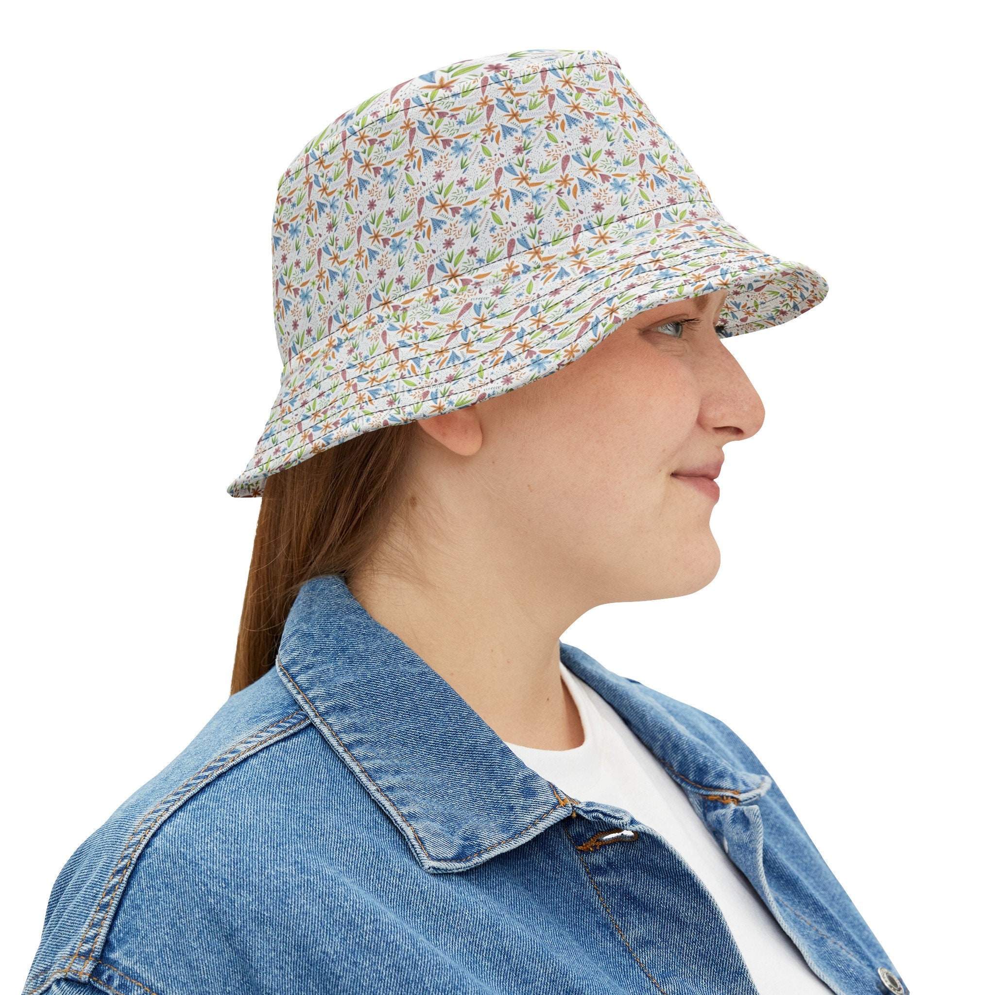 帽子 TENDER PERSON BACHET HAT FLOWER Hand Embroidered Sunflower Flower Bucket Cap, Short Brim
