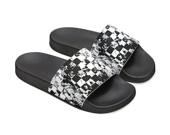Mens Slide Sandals, Punk Checkered Slide Sandals, Slide Sandals, Summer Sandals, Pool Slide Sandals, Beach Slides, Summer Slippers, Sandals