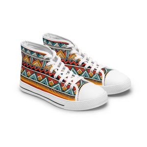 Women&#39;s High Top Sneakers, African Print Shoes, African High Tops, Geometric Sneakers, Cultural Fashion Footwear, Ethnic Inspired High-Tops