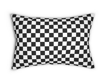 Checkerboard Lumbar Pillow, Black and White Pillow, Classic Checker Pattern Pillow, Home Decor Pillow, Spun Polyester Lumbar Pillow