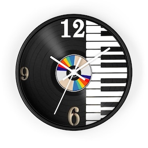 Wall Clock, Vinyl Clock, Vinyl Record Clock, Music Clock, Piano Wall Art, Vintage Clock, Unique Clock, Keyboard Clock, Music Lover Gift
