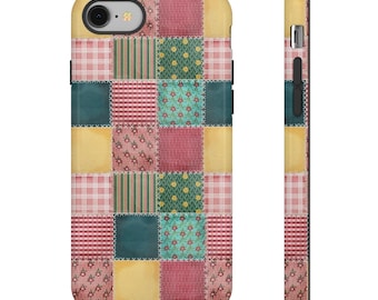 Telefoonhoesje met patchworkpatroon, telefoonhoesje met bloemenpatchwork, telefoonhoesje patchwork, geometrisch telefoonhoesje, modern telefoonhoesje, schattig telefoonhoesje