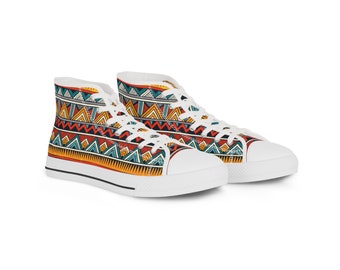 Men's High Top Sneakers, African Print Shoes, African High Tops, Geometric Sneakers, Cultural Fashion Footwear, Ethnic Inspired High-Tops