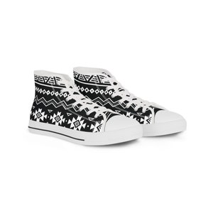 Men&#39;s High Top Sneakers, African Pattern, Geometric Design, Black and White, Fashionable Shoes, Trendy Shoes, Statement Sneakers, Sneaker