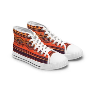 Women&#39;s High Top Sneakers, African Print Shoes, African Pattern, High Top Sneakers, Geometric Shapes, Ethnic Style, Fashionable Footwear