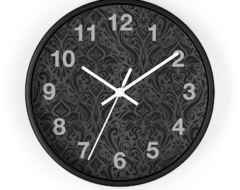Gothic Floral Wall Clock, Gothic Decor Clock, Gothic Art Clock, Vintage Gothic Clock, Unique Gothic Wall Clock, Gothic Damask Wall Clock