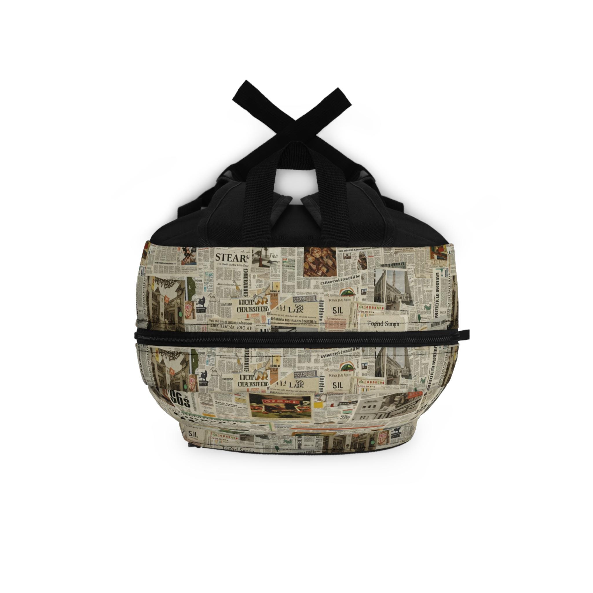 White Black & Red Printed Newspaper-Style Backpack Bag 108866temp.jpg main image 2