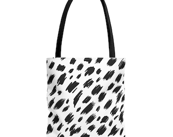 Brushstroke Tote Bag, Stylish Shoulder Bag, Black and White Tote Bag, Abstract Tote Bag, Fashion Tote Bag, Trendy Tote Bag, Unique Tote Bag