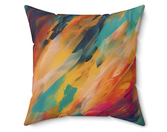 Abstract Art Square Pillow, Vibrant Colors Cushion, Home Decor, Dynamic Artwork Throw Pillow, Pillow, Creative Home Accents, Square Pillow