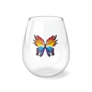 Butterfly Stemless Wine Glass, Colorful Butterfly Glassware, Butterfly Wine Glass, Butterfly Design Wine Glass, Wine Glass for Gift, Gifts