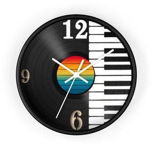 Wall Clock, Vinyl Clock, Vinyl Record Clock, Music Clock, Piano Wall Art, Vintage Clock, Unique Clock, Keyboard Clock, Music Lover Gift