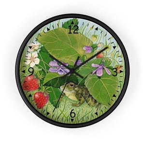 Frog Wall Clock, Unique Frog Clock, Floral Wall Clock, Garden Theme Clock, Cute Frog Clock, Cute Animal Wall Decor, Frog Lover Gift Clock