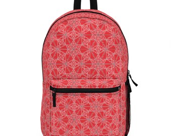 Geometric Backpack, Red Geometric Backpack, Red Pattern Backpack, Men backpack, Women Backpack, Cool Backpack, Knapsack, Bookbag