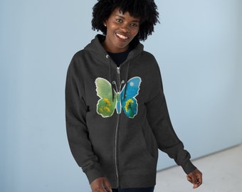 Butterfly Unisex Zip Hoodie, Unisex Full Zip Hooded Sweatshirt, Full Zip Hoodie, Zip Hoodie, Women Zip Up Hoodie, Mens Zip Up Hoodie