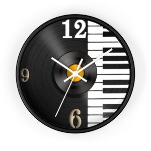 Wall Clock, Vinyl Clock, Vinyl Record Clock, Music Clock, Piano Wall Art, Vintage Clock, Unique Clock, Keyboard Clock, Music Lover Gift