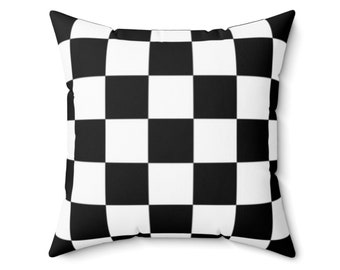 Schachbrettmuster Kissen, Schwarz Weiß Kissen, Monochrome Kissen, Kissen im Vintage-Stil, kariertes Akzentkissen, Schachbrettmuster quadratisches Kissen