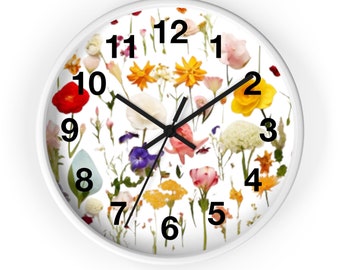 Wanduhr, Wanduhr mit Blumenmuster, Multiflower Design Uhr, Uhr mit Blumenmuster, Blumenwandkunst, Blumenuhr, Blumenuhr, Blumenwanddekor