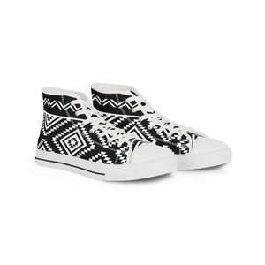 Men&#39;s High Top Sneakers, Tribal Pattern Sneakers, Geometric Design Shoes, African Print Footwear, Fashionable Sneaker Boots, Tribal Sneakers