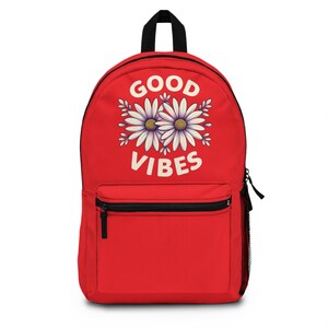 Good Vibes Blumen Rucksack, Good Vibes Rucksack, Roter Blumen Rucksack, süßer Rucksack, Trendy Rucksack, Cooler Rucksack, Mädchen und Frauen Bookbag