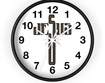 Jesus Cross Wall Clock, Jesus Word Art Clock, Christian Clock, Jesus Crucifix Clock, Cross Clock, Crucifix Clock, Religious Clock, Art Gifts